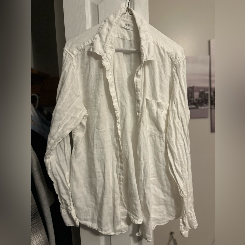 Uniqlo white 100% linen shirt